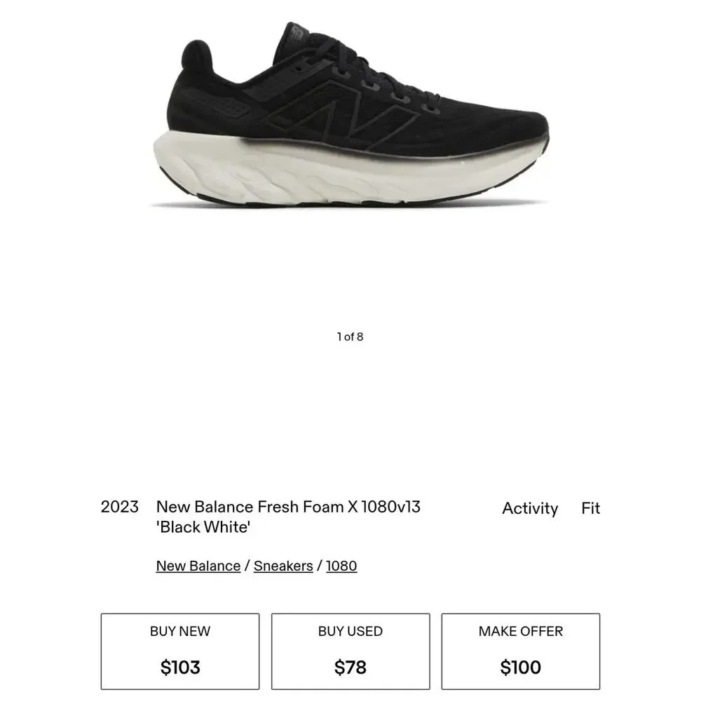 Size 11.5 - New Balance Fresh Foam X 1080 V13 Black White - M1080K13